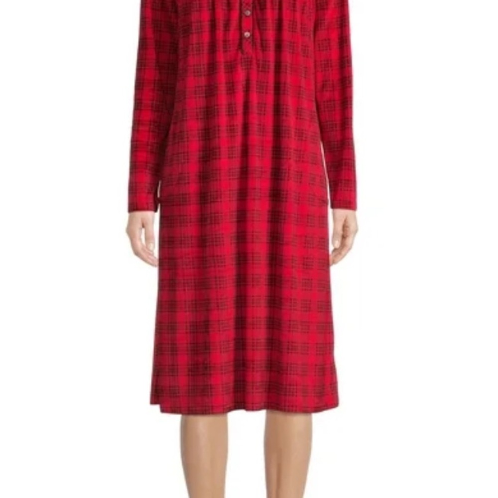 XL Aria Women's and Women's Plus Size Long Sleeve Ballet Velour Nightgown - Picture 2 of 3
